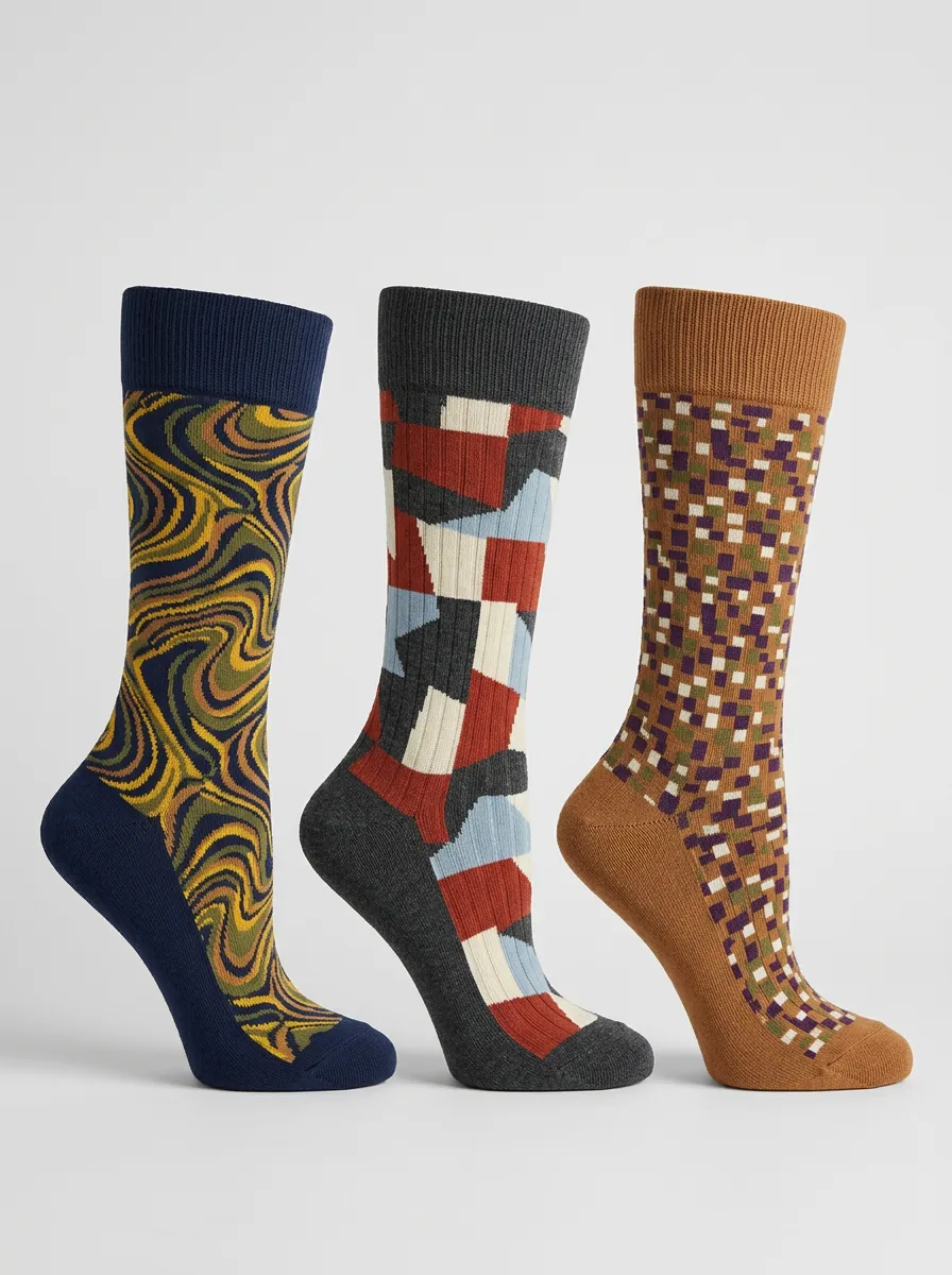 Men's Geometric Abstract Pattern Print 3-Pack Socks