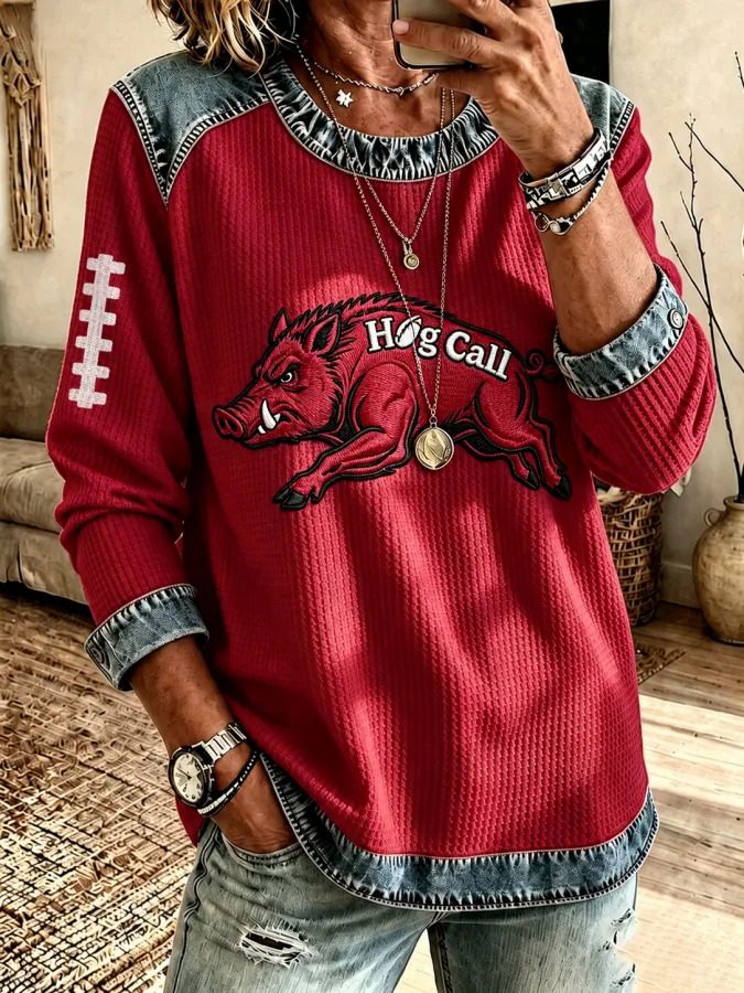 Women's Football Print Long Sleeved Sweatshirt