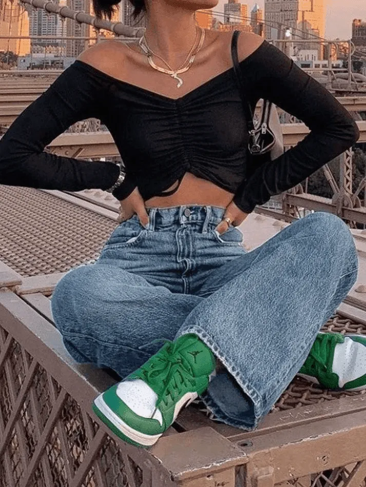 High Rise Washed Boyfriend Jeans
