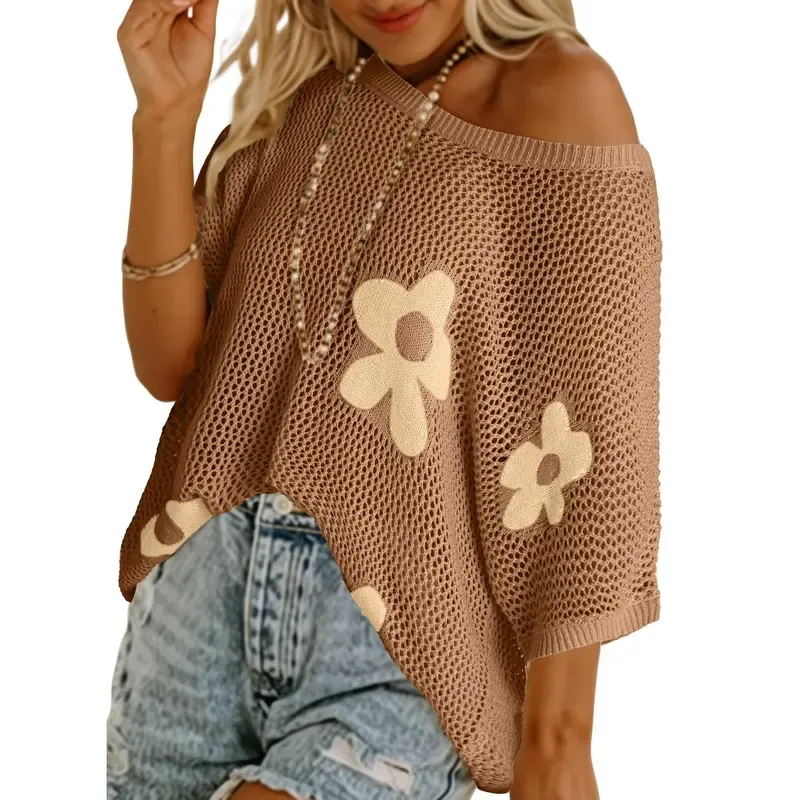 Women's Floral Short-Sleeve Crochet Top