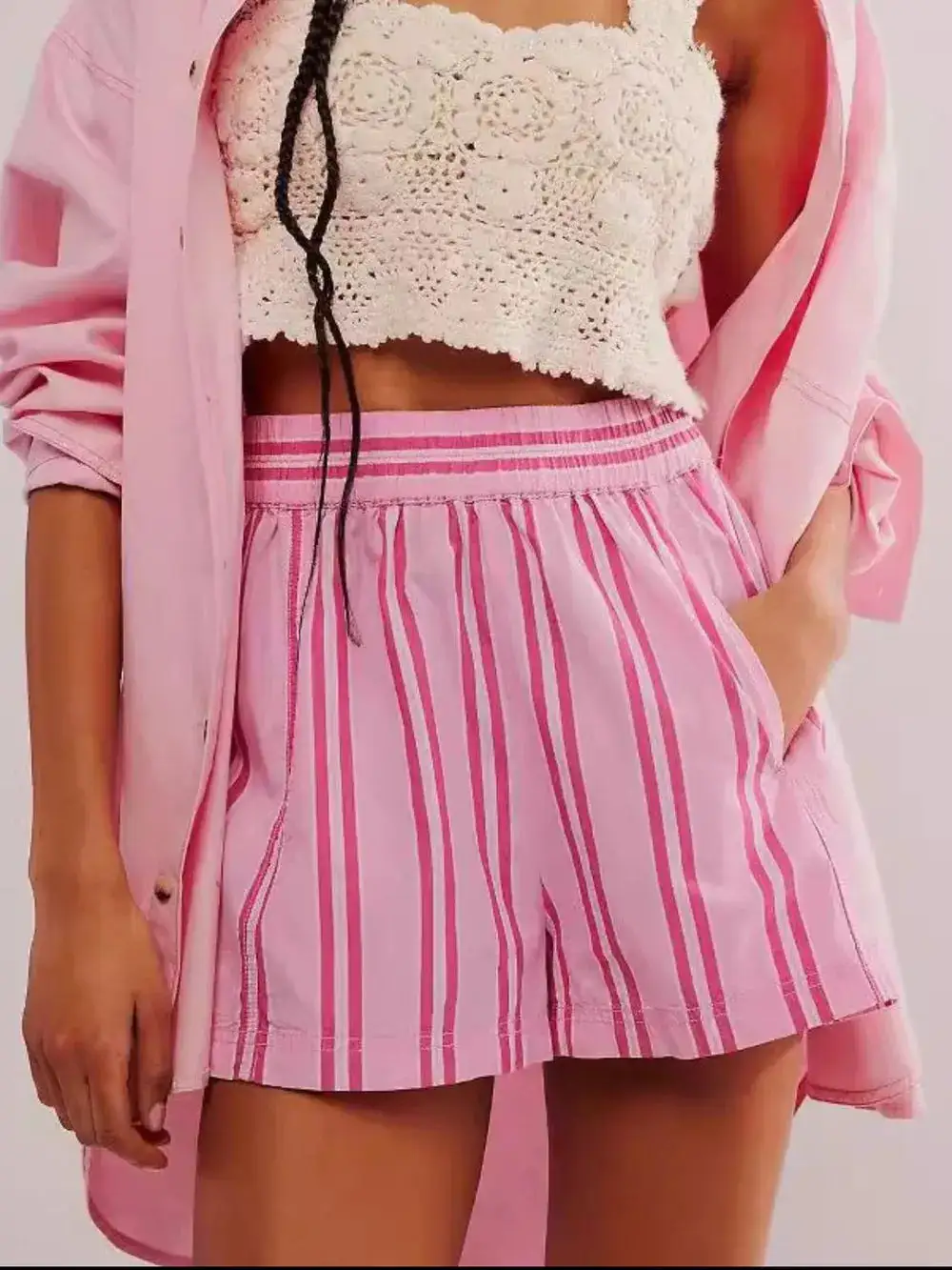 Cotton-Blend Striped Elastic Waist Shorts