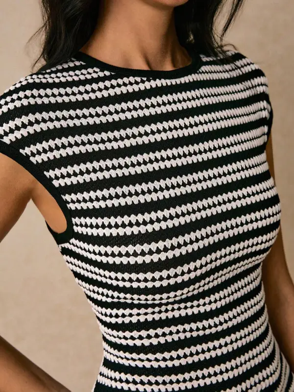 Balanced Detail Striped Midi Dress