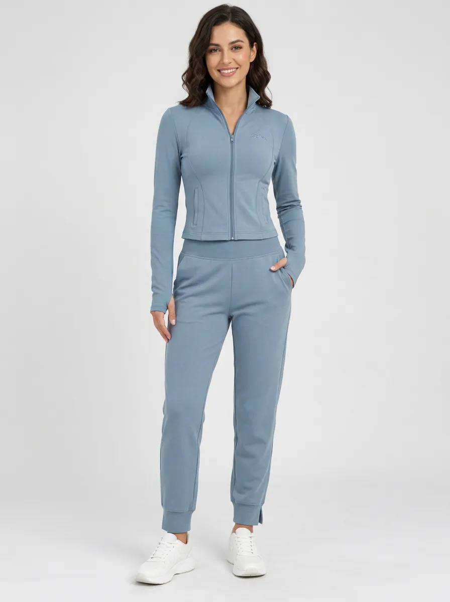 Women's Dusty Blue Mountain Zip-Up Jacket & Jogger Set