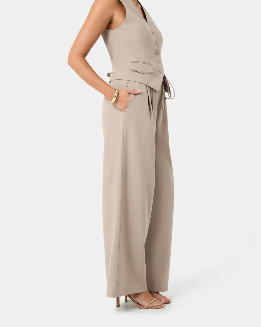 Elastic Waist Relax Pants -Sand