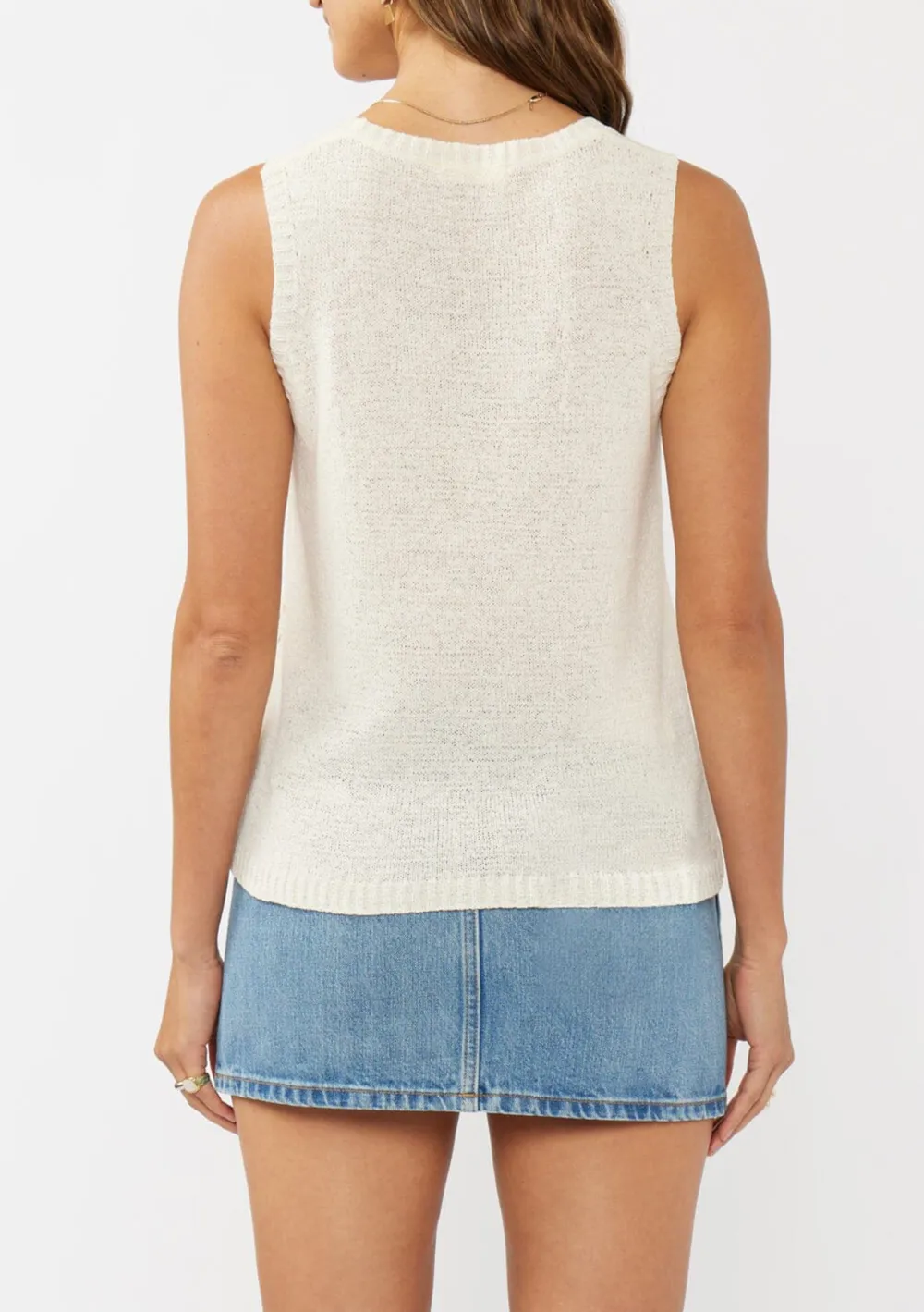 Eyelet Round Neck Knit Tank