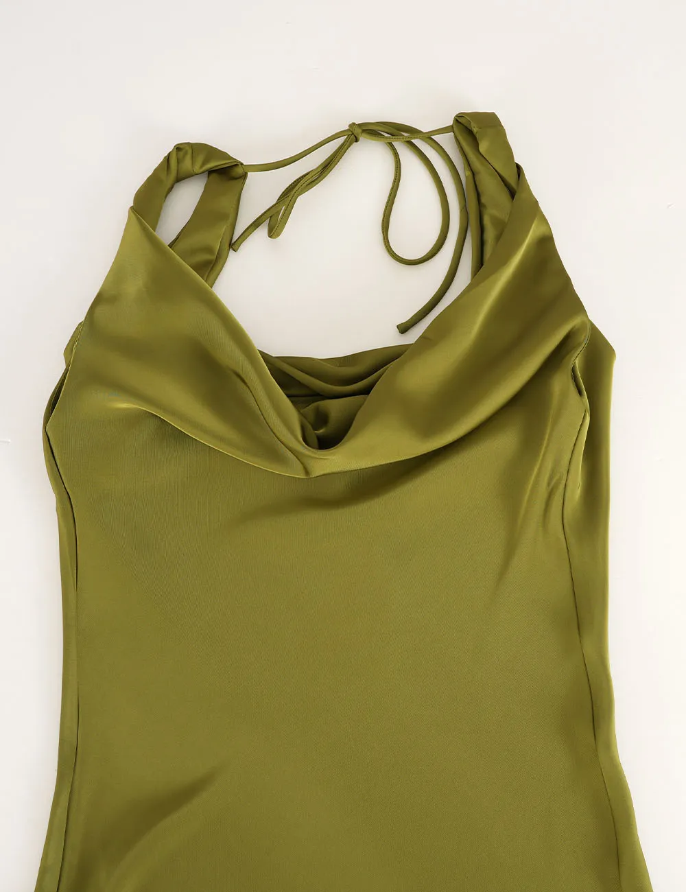 Chic Satin Cowl Neck Sleeveless Back Midi Dress