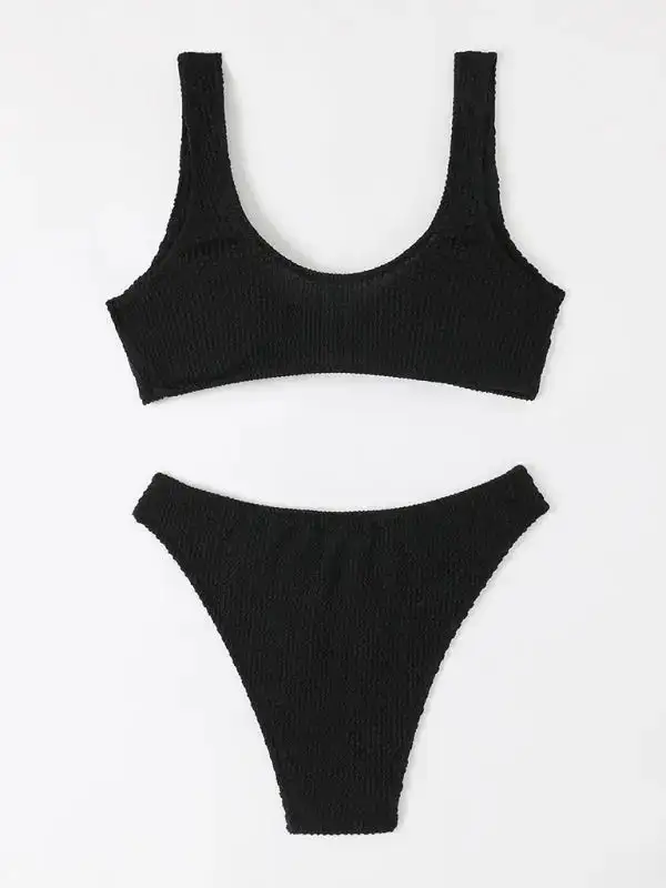 Twisted One Piece Wrinkled Wavy Fabric Swim Set