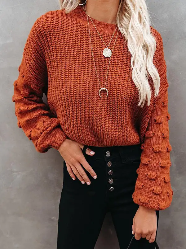 Openwork Round Neck Long Sleeve Relaxed Fit Pullover Sweater