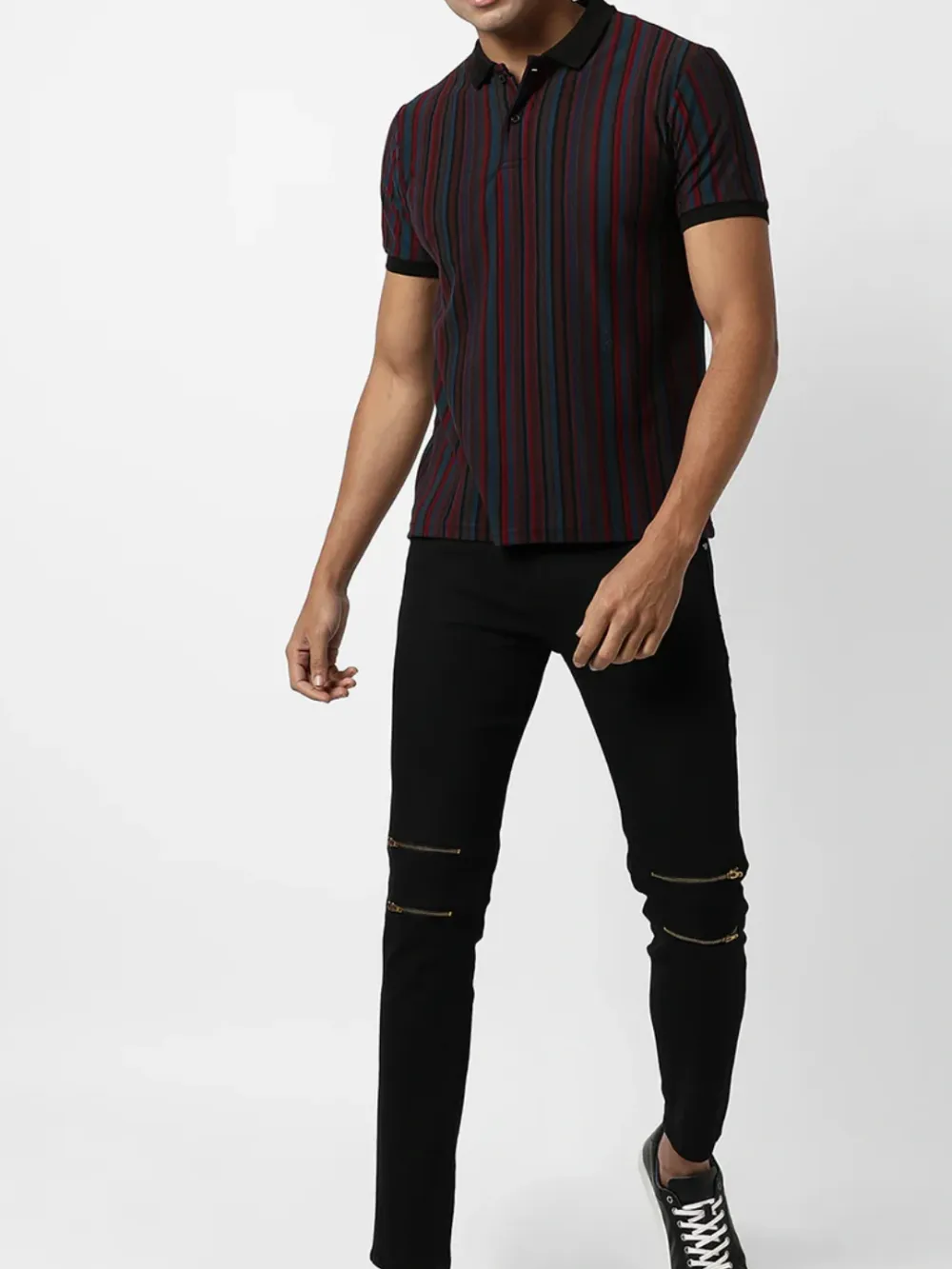 Striped Casual Style Cotton Polo T-Shirt