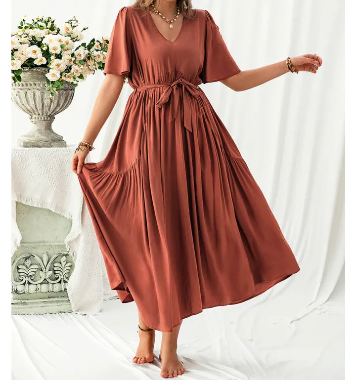 Plus Plus Size V-Neck Flutter Sleeve Midi Dress