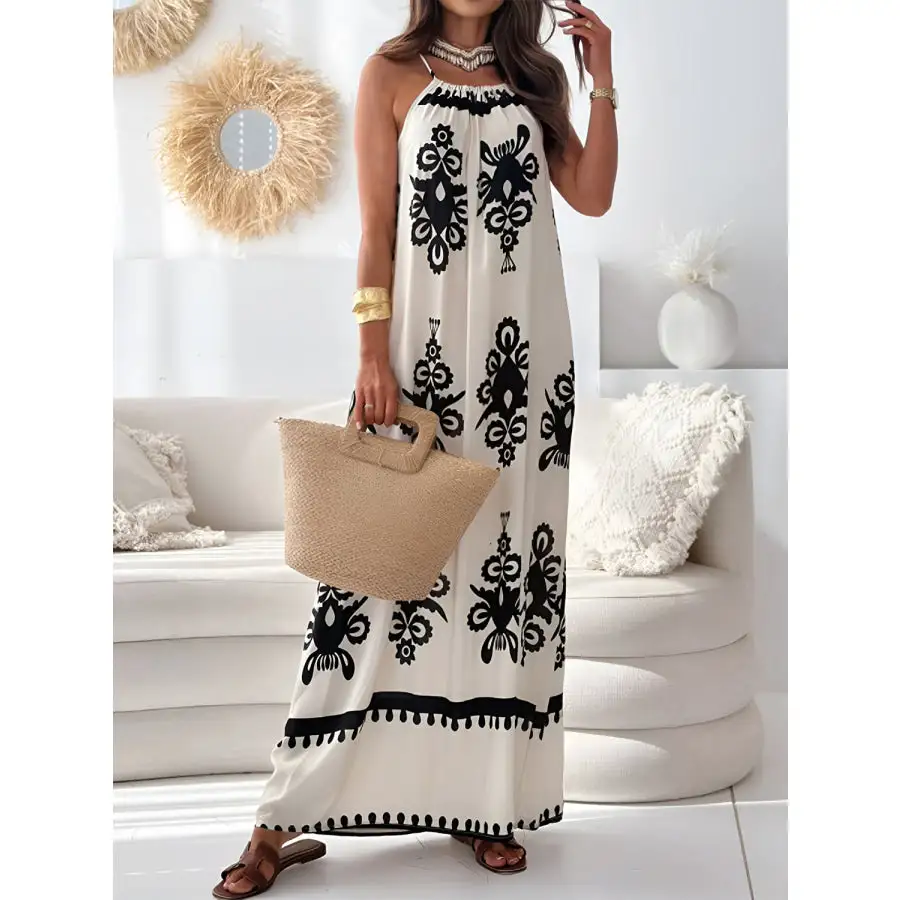 Printed Spaghetti Strap Sleeveless Maxi Dress