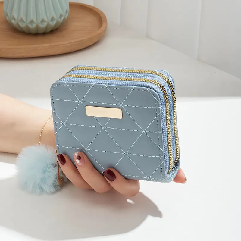 Compact Faux Leather Quilted Zip Wallet Clutch