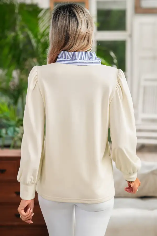 Everyday Striped Patchwork Button Detail Sweatshirt