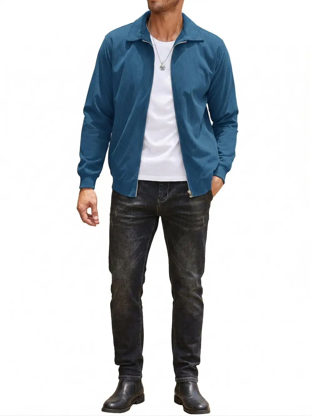 Casual Zip Up Corduroy Bomber Jacket