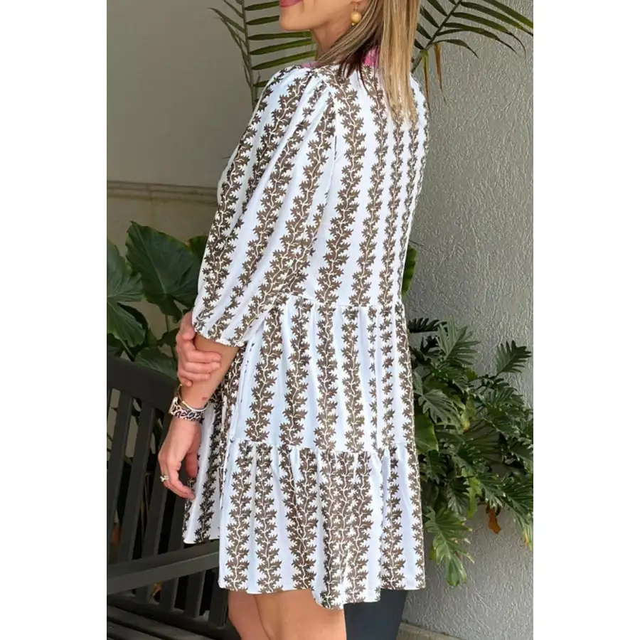 Printed Notched Sleeve Mini Dress