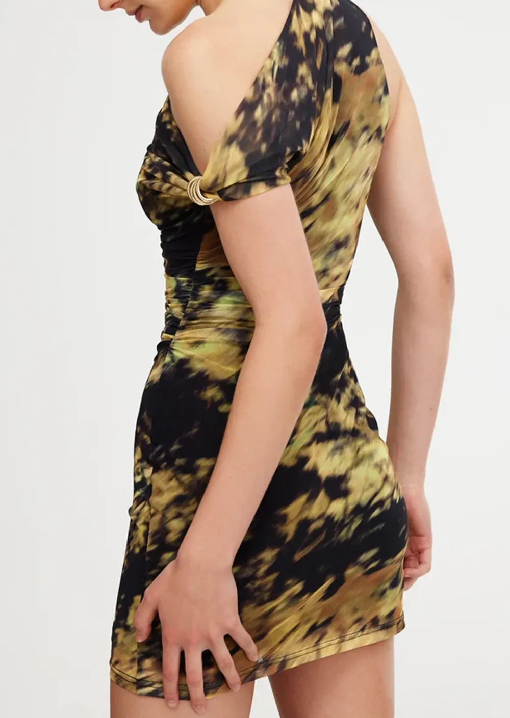 PRINTED ONE SHOULDER MINI DRESS