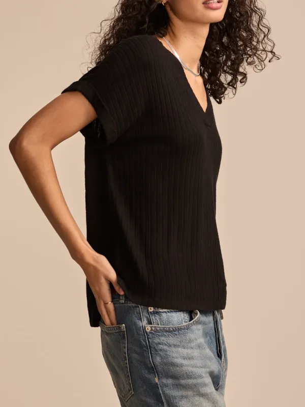 Casual V-Neck Black Tee