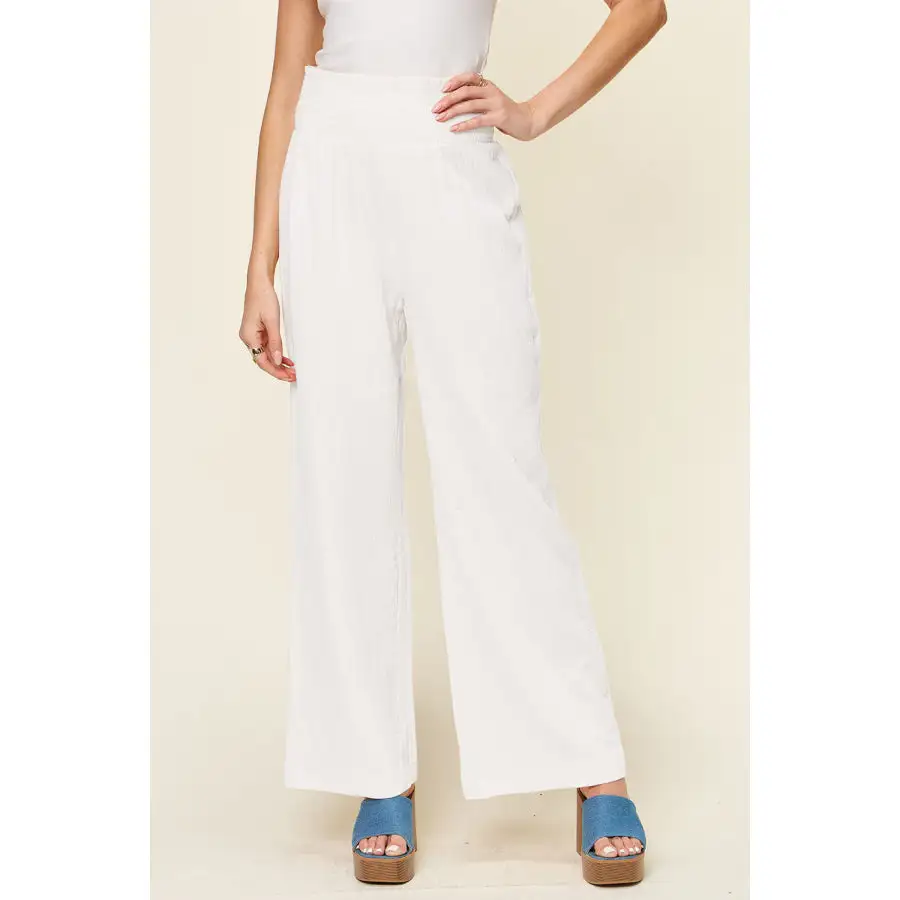 Full Size Texture Smocked Waist Wide Leg Pants