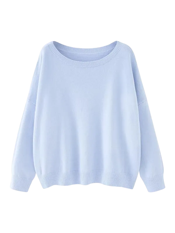 Women's Scoop Neck Sweater - Drop Shoulder Knit Top