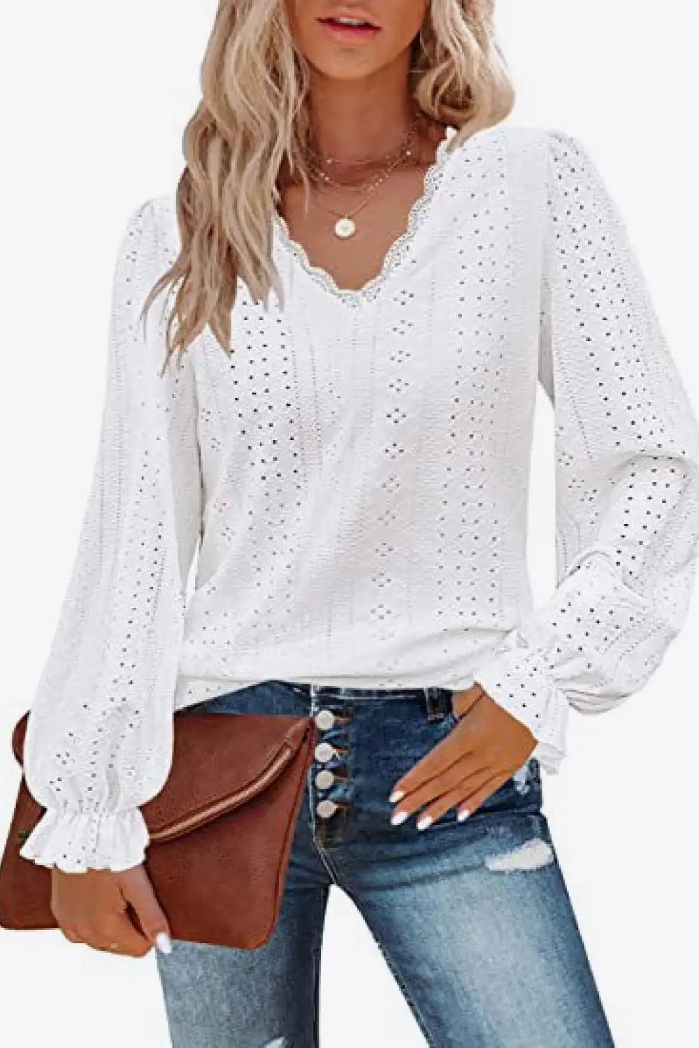 Everyday Soft Eyelet V-Neck Blouse