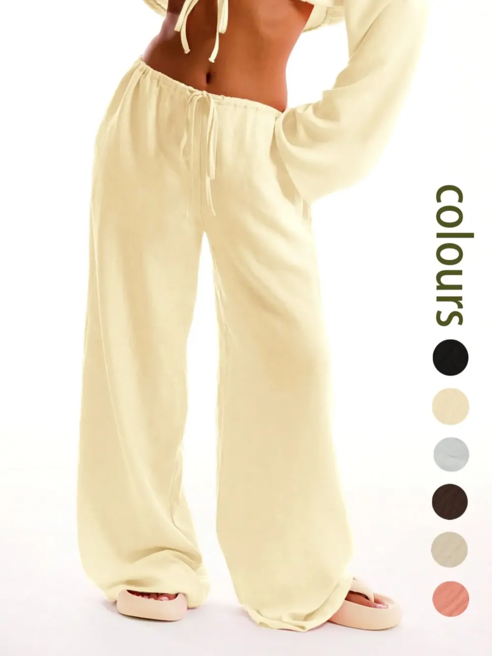 Casual Comfy Wide Leg Woven Trousers for Beach Vacation Holiday