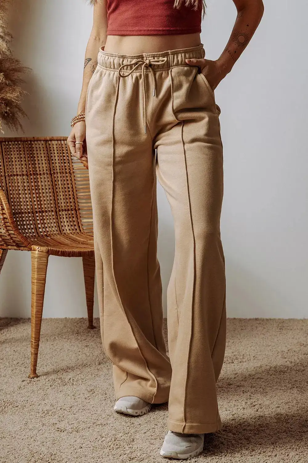Easy Wear Sequin Wide Leg Drawstring Pocketed Pants
