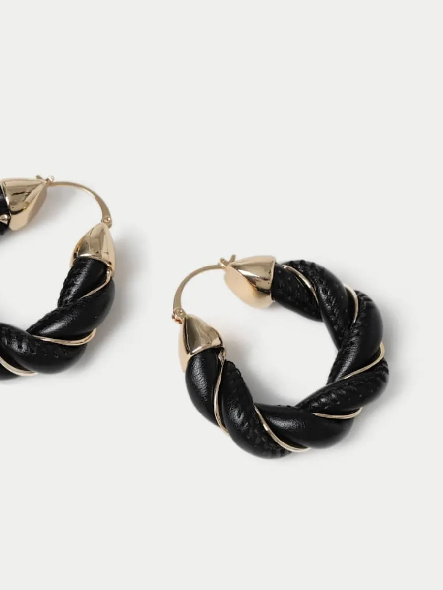 Leather Twist Hoop Earrings