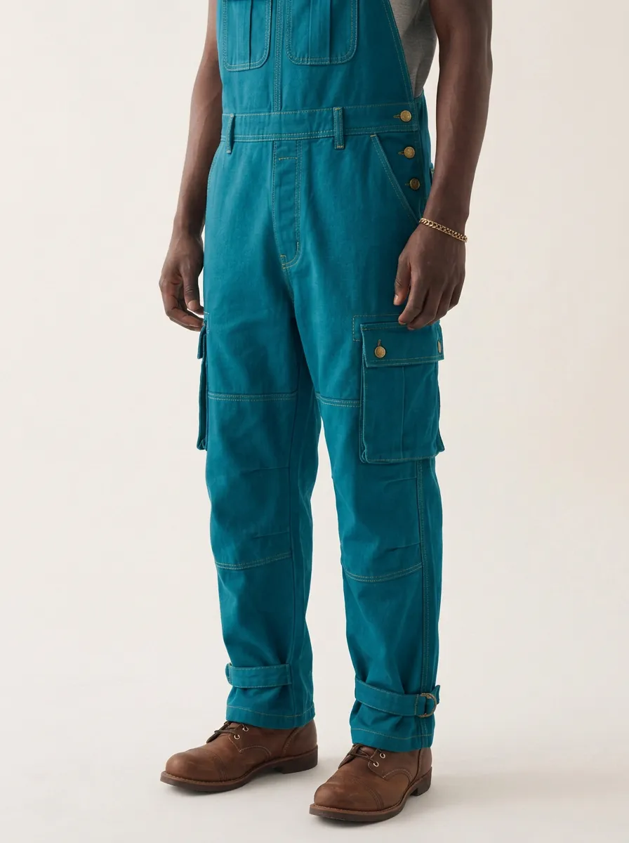 Men's Military Style Olive Green Cargo Dungarees