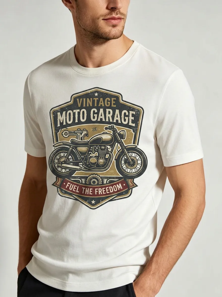 Men's Vintage Moto Garage Motorcycle Printed T-shirt