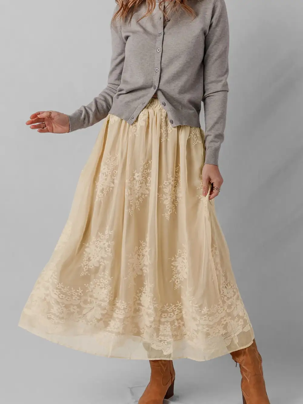 Textured Lace Mesh Skirt