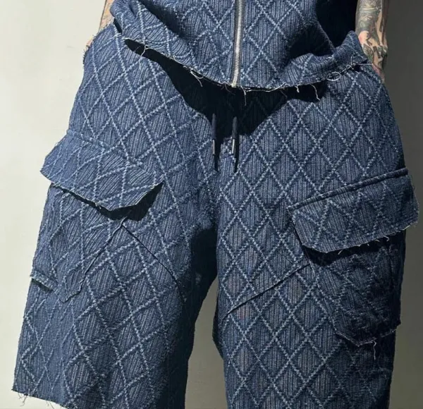 Diamond Pattern Longline Cargo Shorts