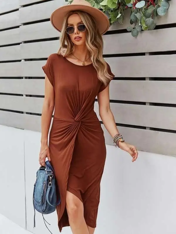 Women Solid Twist Front Fitted Dress