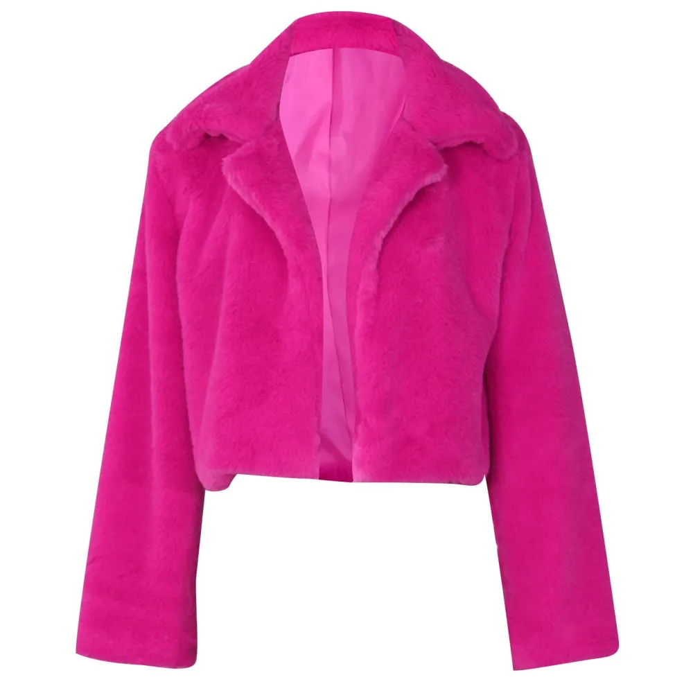 Z1-Hot Pink Faux Fur Coat Women with Hood Cropped Bubble Coats Fleece Short Warm Jackets Plus Size Winter Coats for Women