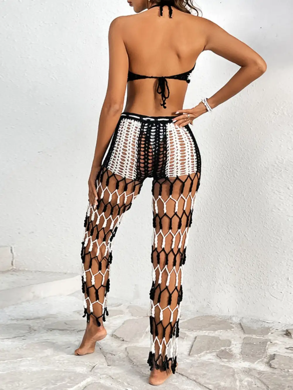 Panel Detail Halter Neck Top Swimsuit