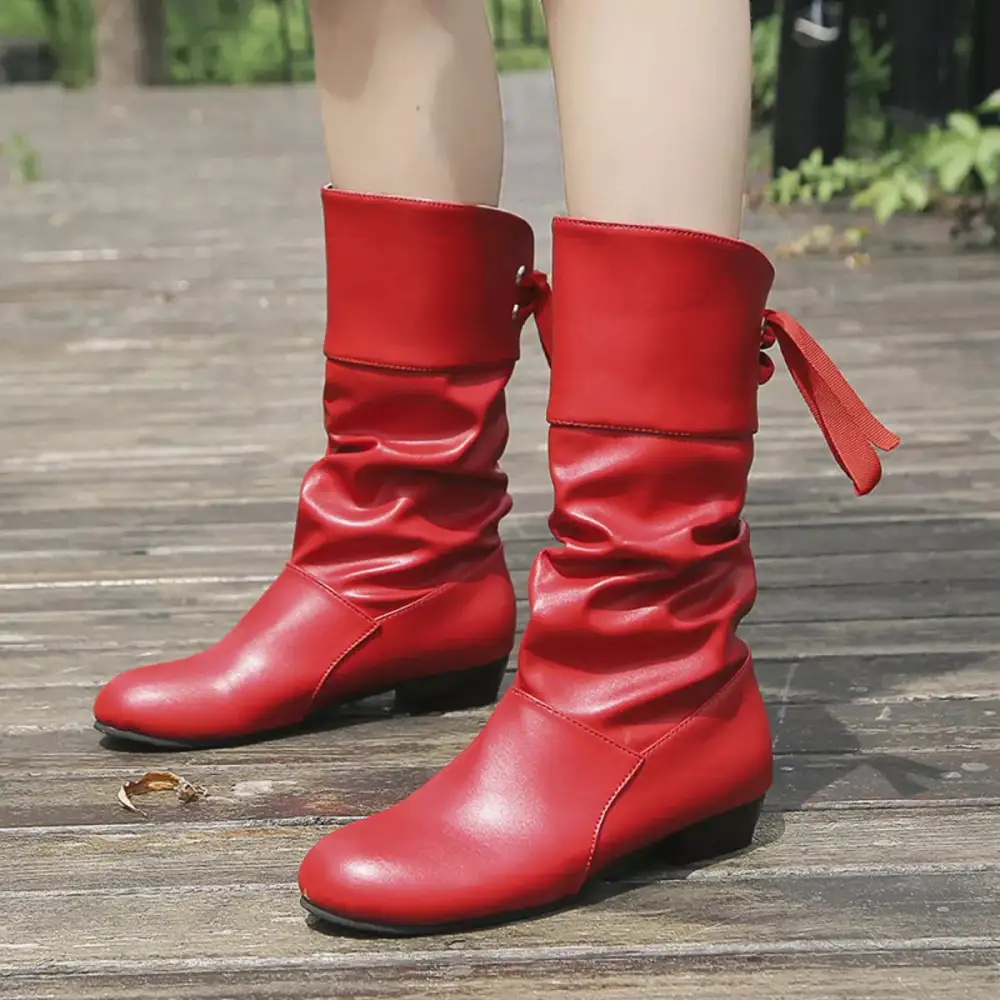 Feminine Round Toe Block Heels Boots