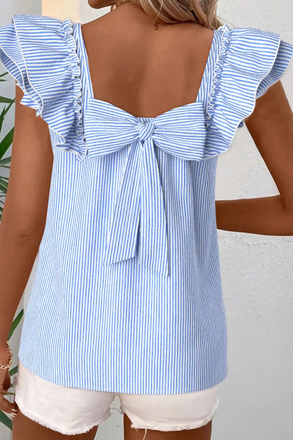 Striped Ruffled Bow Detail Blouse