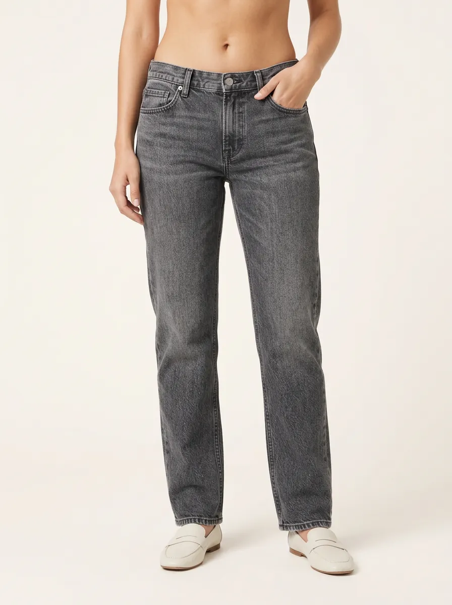 Easygoing Straight Leg Mid Rise Denim Jeans