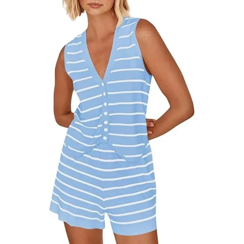 2 Piece Outfits Summer Striped Casual Lounge Sets