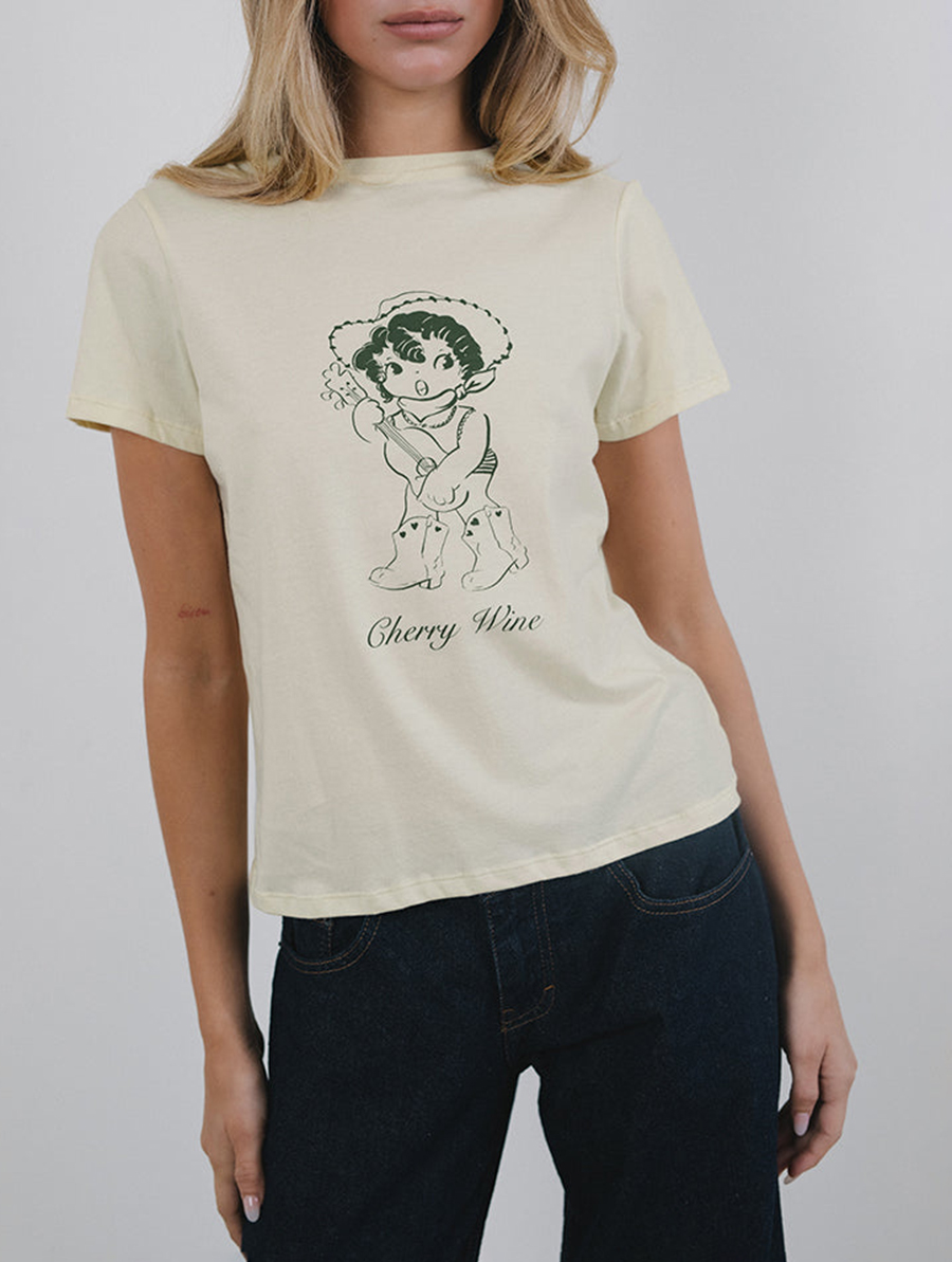 Buttermilk With Cherry Wine Print Tee