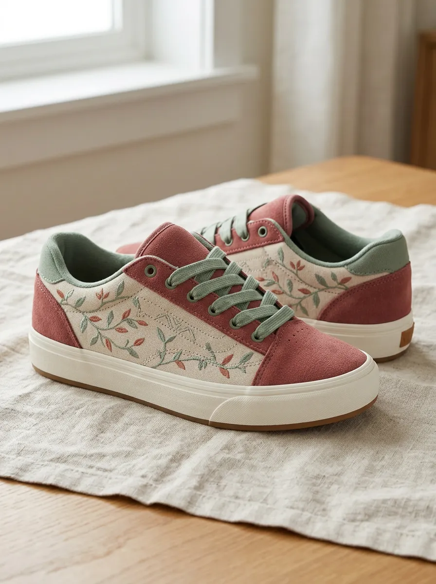 Women's Botanical Floral Embroidered Printed Sneakers