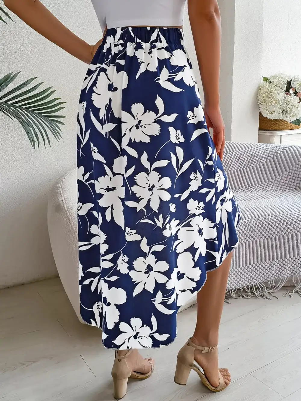 Print Ruffle Hem Asymmetrical Skirt