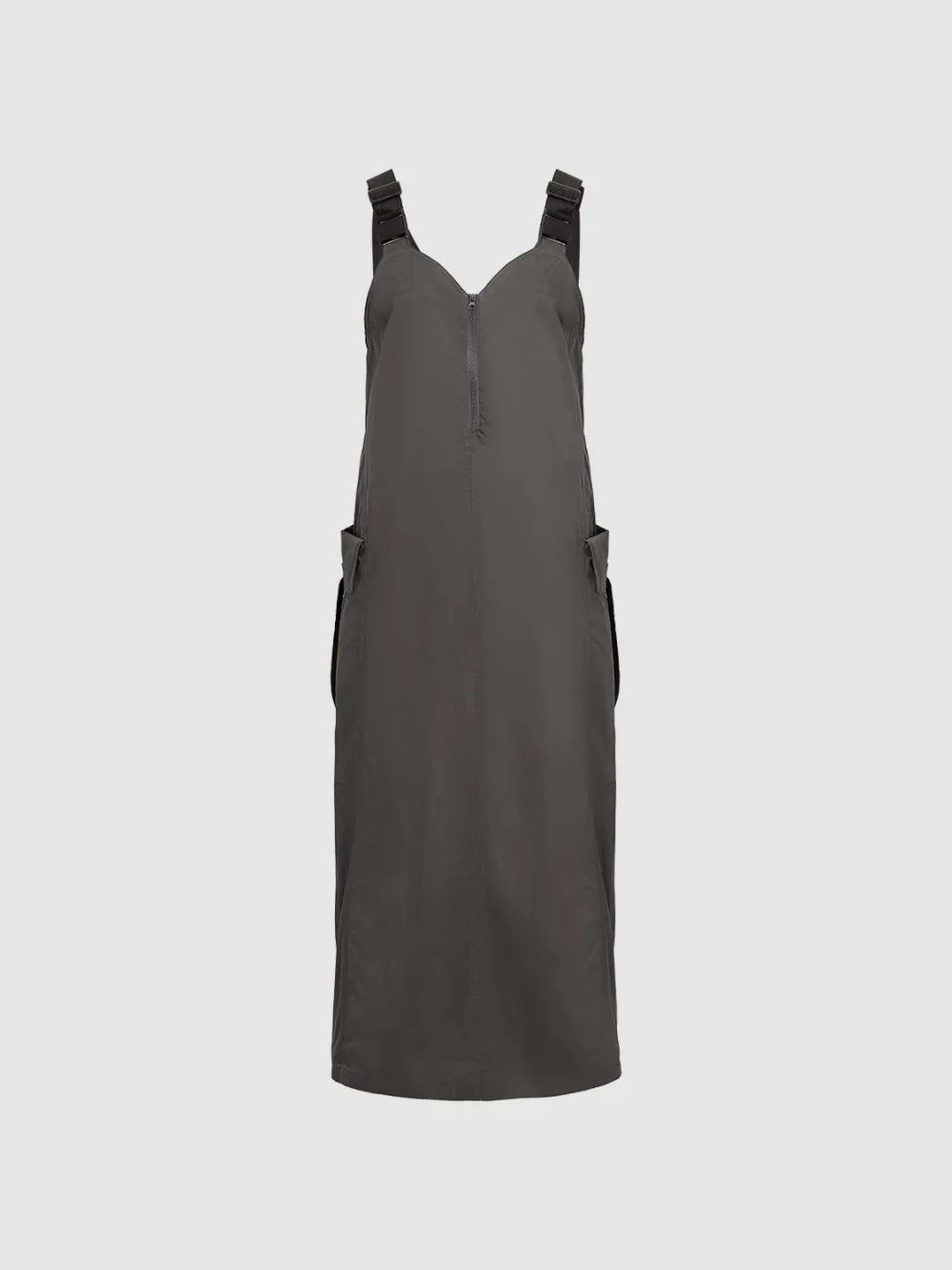 Minimalist Zip-Front Midi Overall Dress