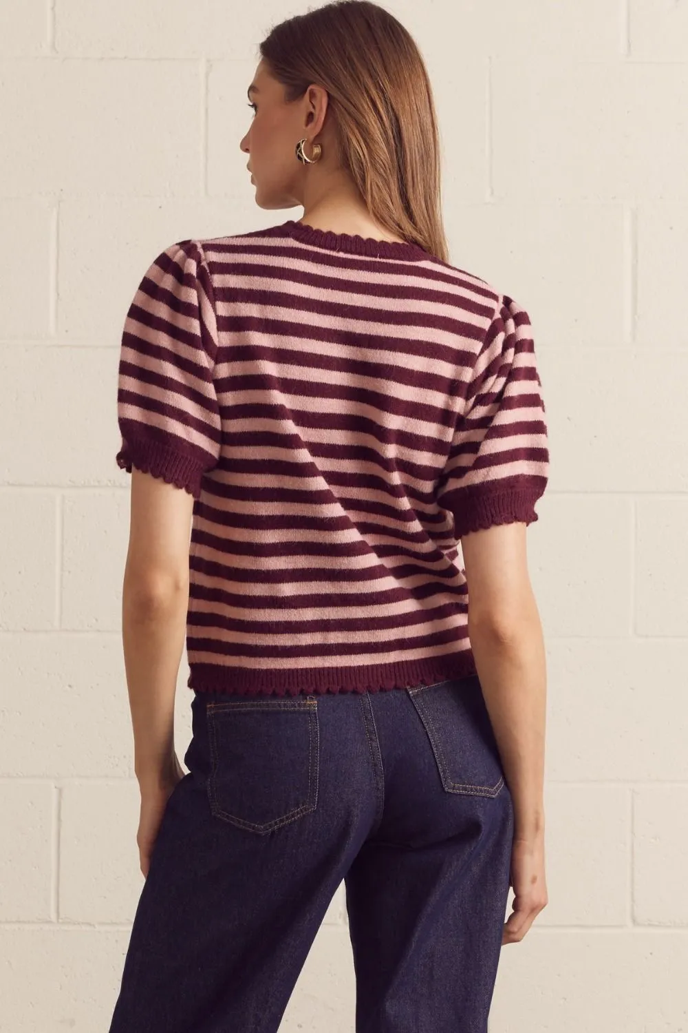 Scallop Striped Cardigan
