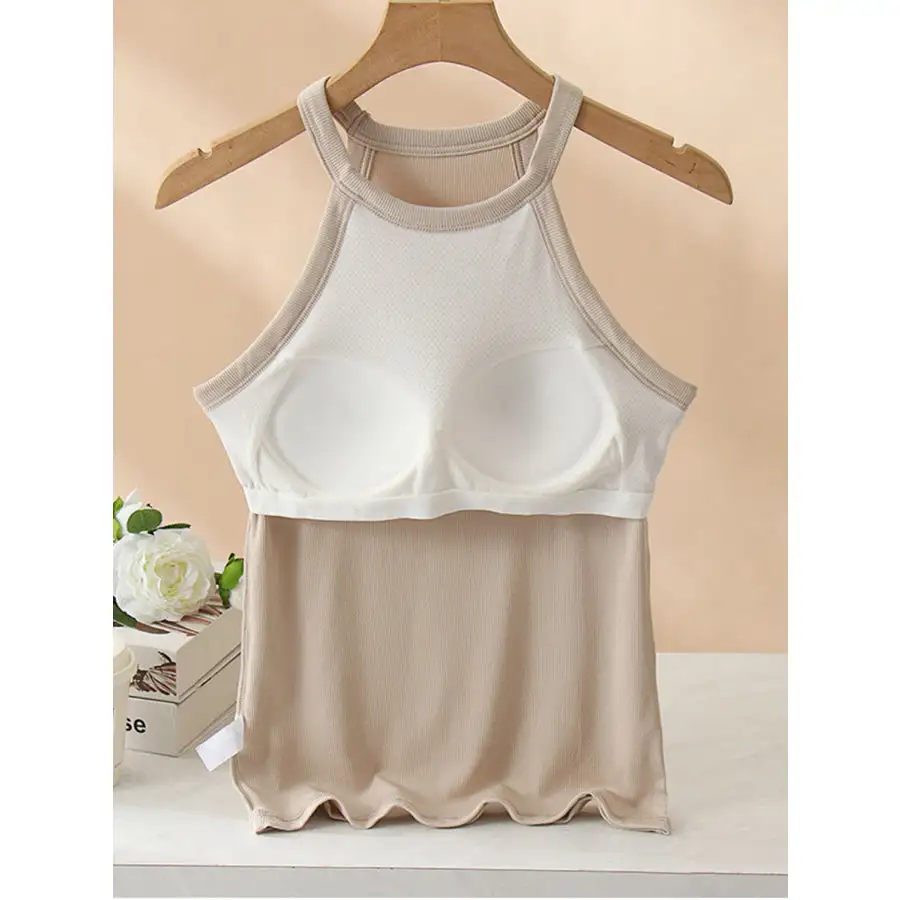 Grecian Neck Tank With Chest Pads