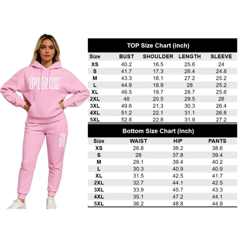 Women's Pink Print Hoodie And Drawstring Track Pants Set