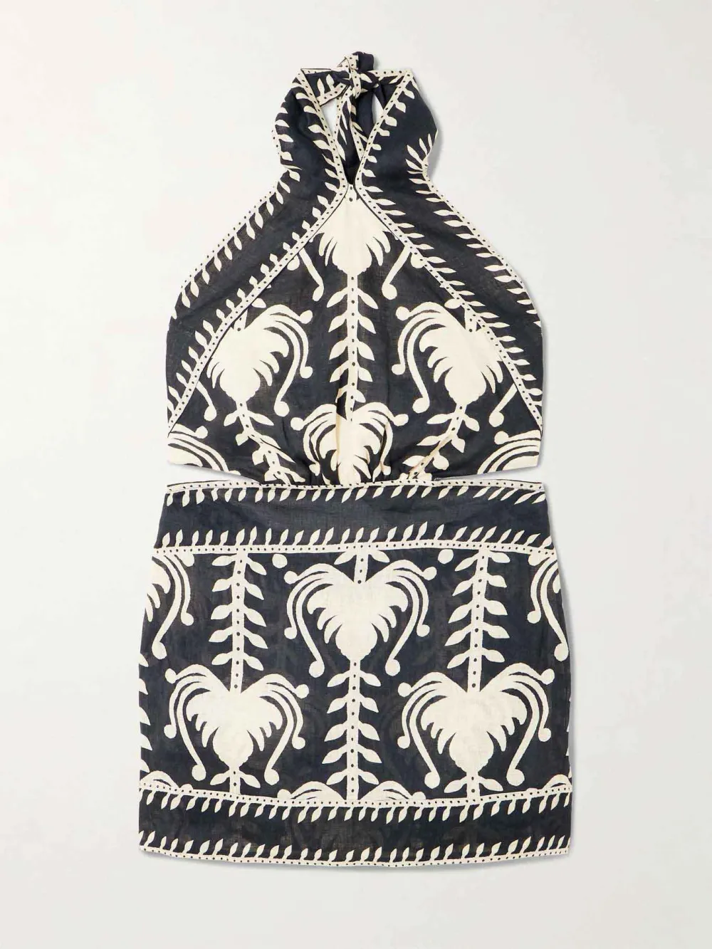Retro Palm Leaf Print Backless Mini Dress