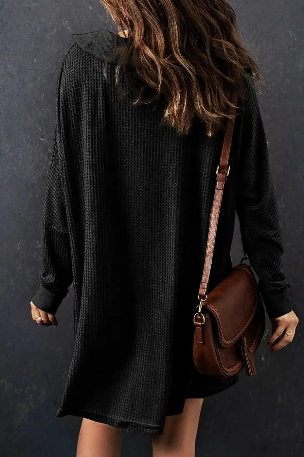 Knit Waffle Button Front Sweater Dress
