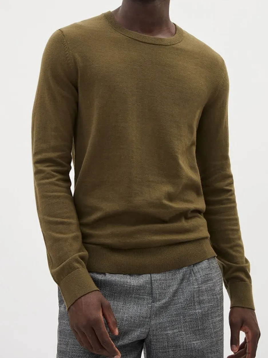 Olive Green Long-Sleeve Crew-Neck Sweater
