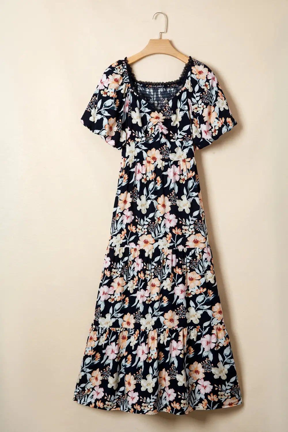 Floral Smocked Short Sleeve Maxi Dress
