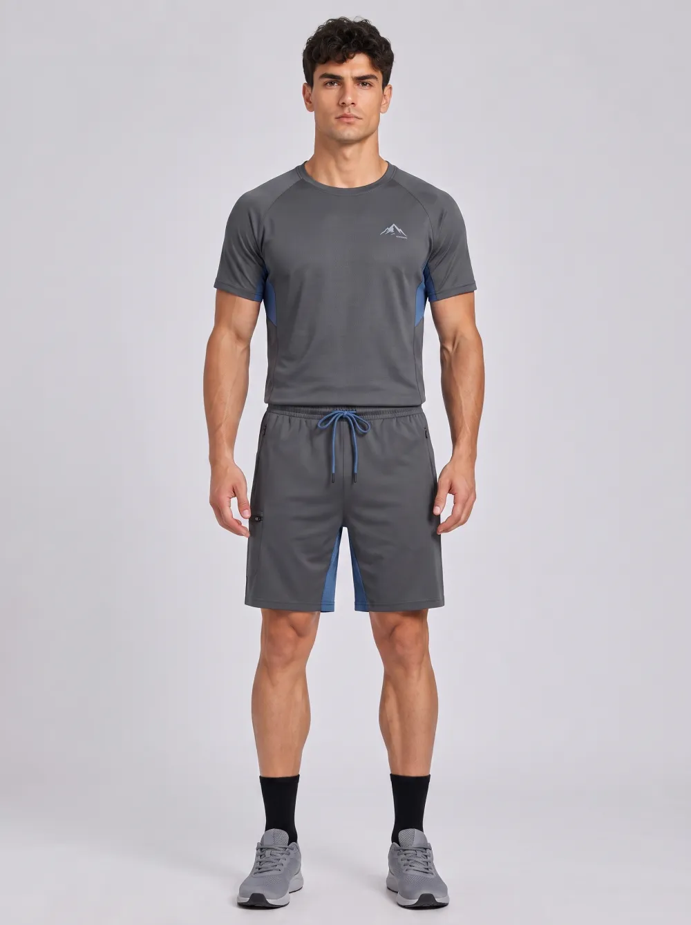 Men's Mountain Hiking Sportswear Mountain Logo Printed Set